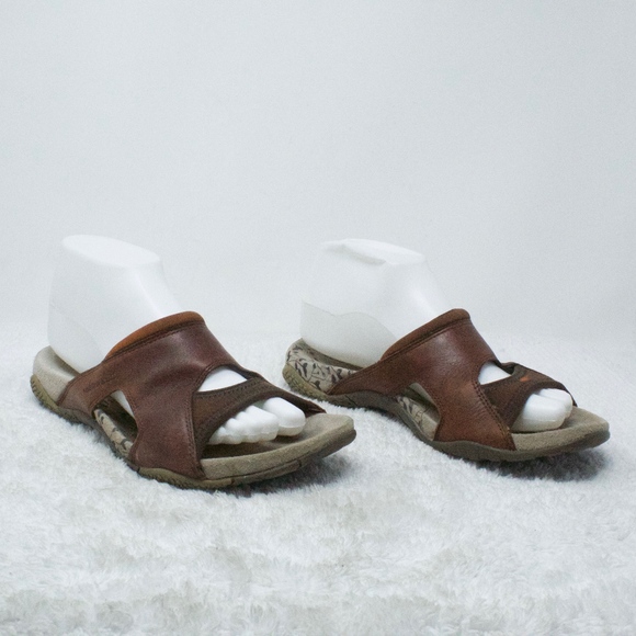Merrell Shoes - Merrell Pesaro Brown Leather Sandals Slide Size 8